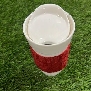 Vintage Caribou Coffee Ceramic mug with lid- Cozy Sweater